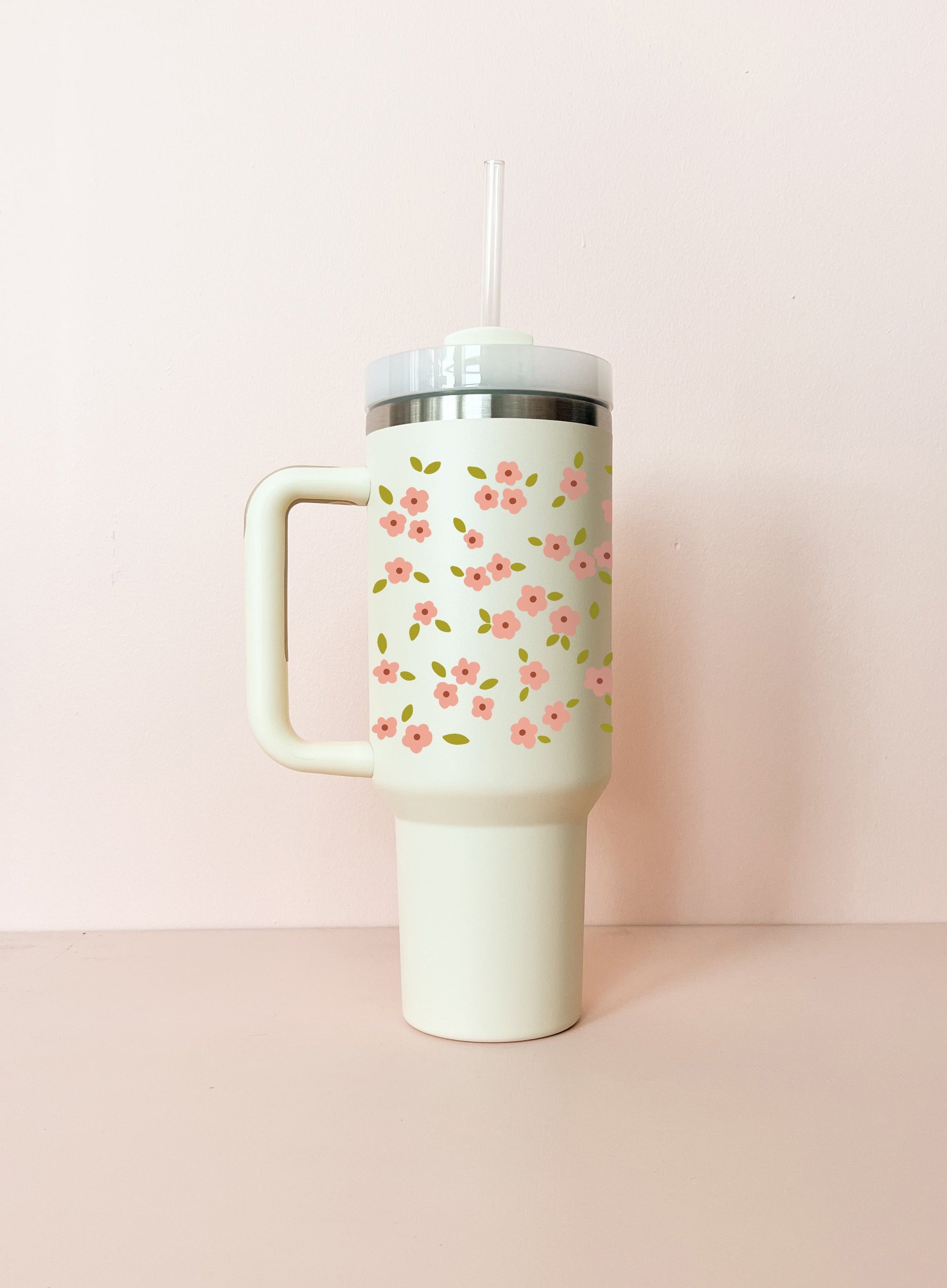 Gobelet isotherme 40oz - crème Bloom rose MÖMYboutique