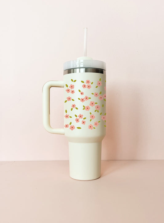 Gobelet isotherme 40oz - crème Bloom rose MÖMYboutique