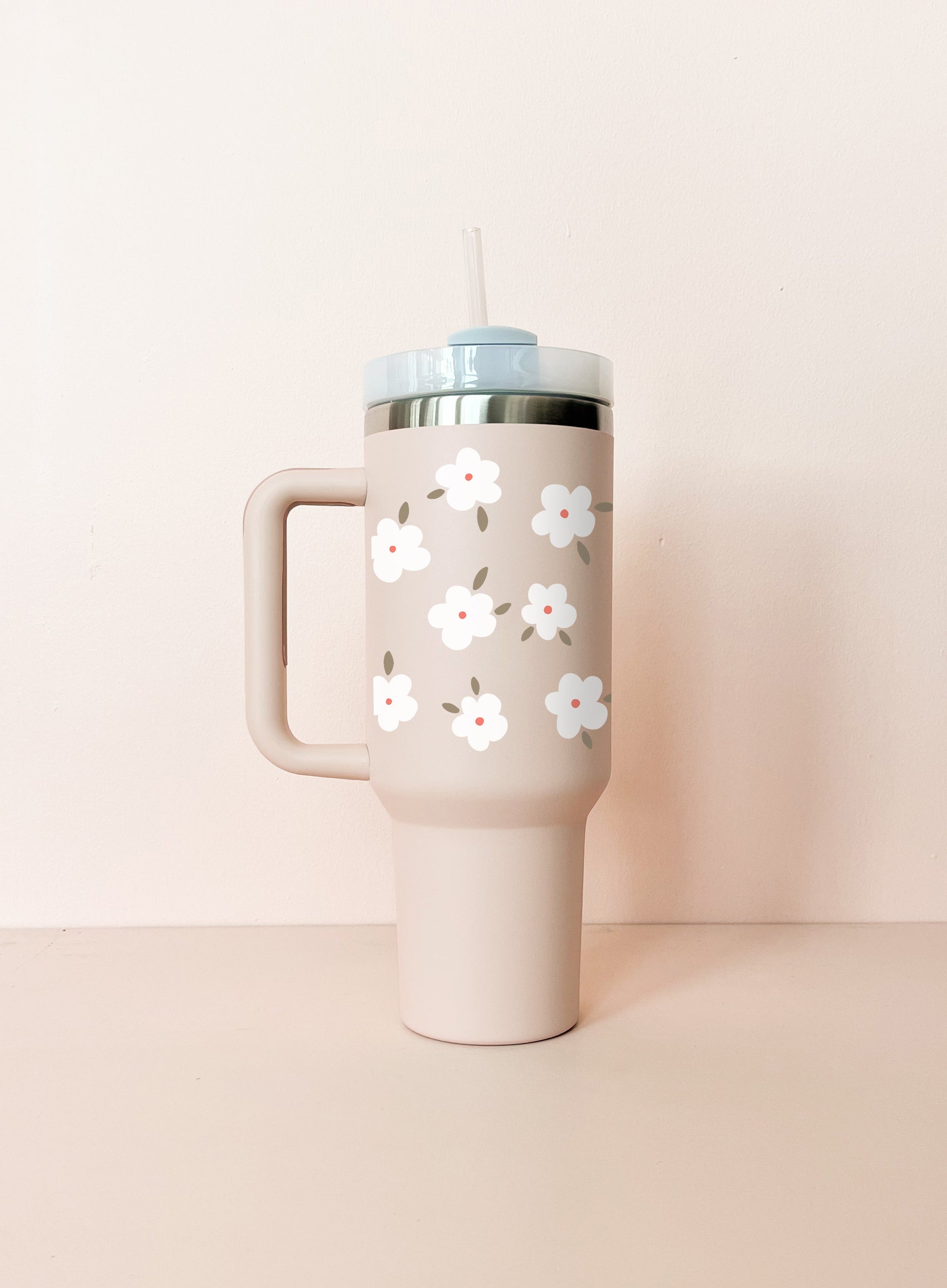 Gobelet isotherme 40oz - rose pâle Fleurs d'hiver MÖMYboutique