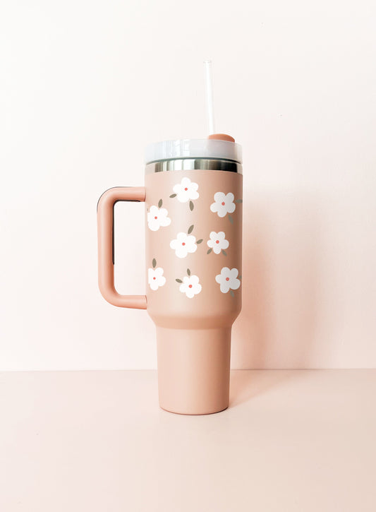 Gobelet isotherme 40oz - vieux rose fleurs d'hiver MÖMYboutique