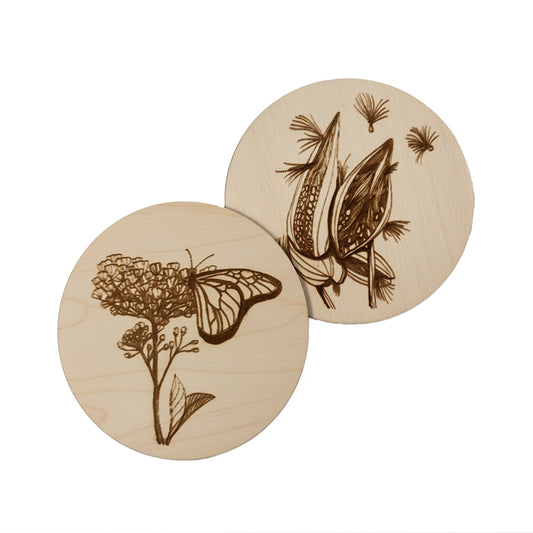 Sous-verres en bois Asclépiade et Monarque - gravés au laser Lasclay
