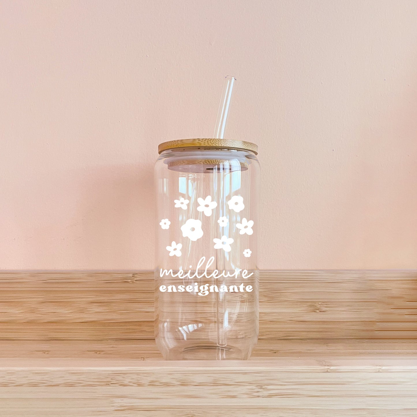 Verre - meilleure enseignante fleurs blanches MÖMYboutique